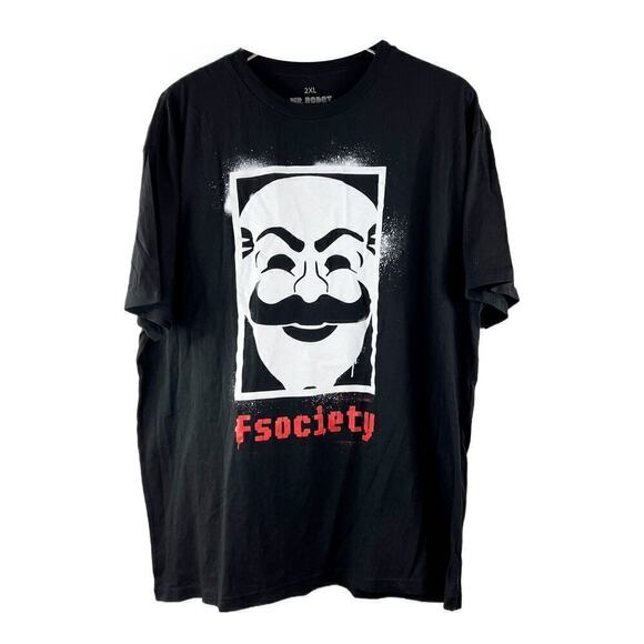 Mr. Robot fsociety Adult Short Sleeve Black T-Shirt Mens Size 2XL - Picture 1 of 4
